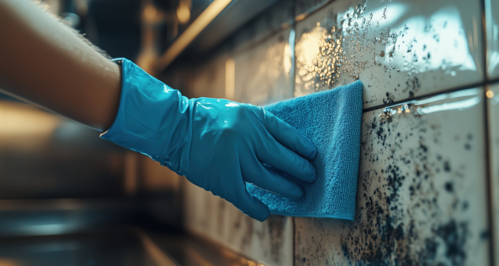 Hand wiping a wall to prevent mould growing